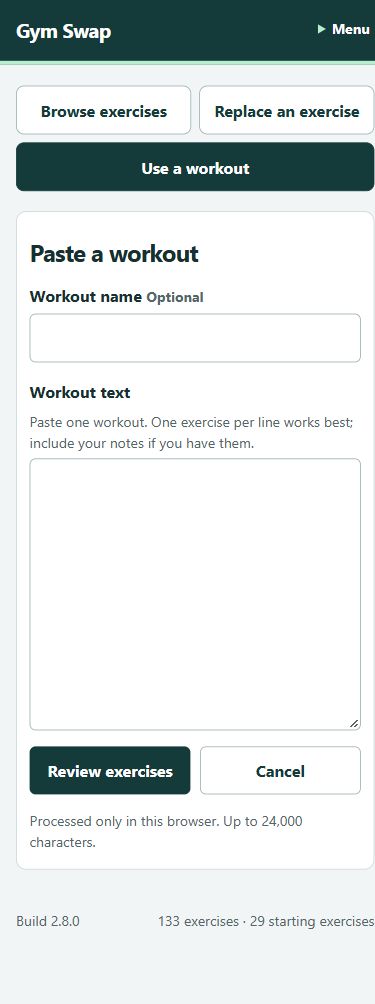 Gym Swap on a phone showing a reviewed swap card